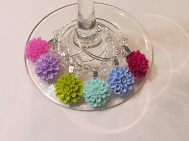 Wine Glass Charms Markers Accented with Swarovski Crystals Set of Six