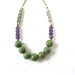Porcelain Statement Necklace, Tribal, Bohemian, Southwestern, Green, Purple, Bone, Mixed Media, Long Chain