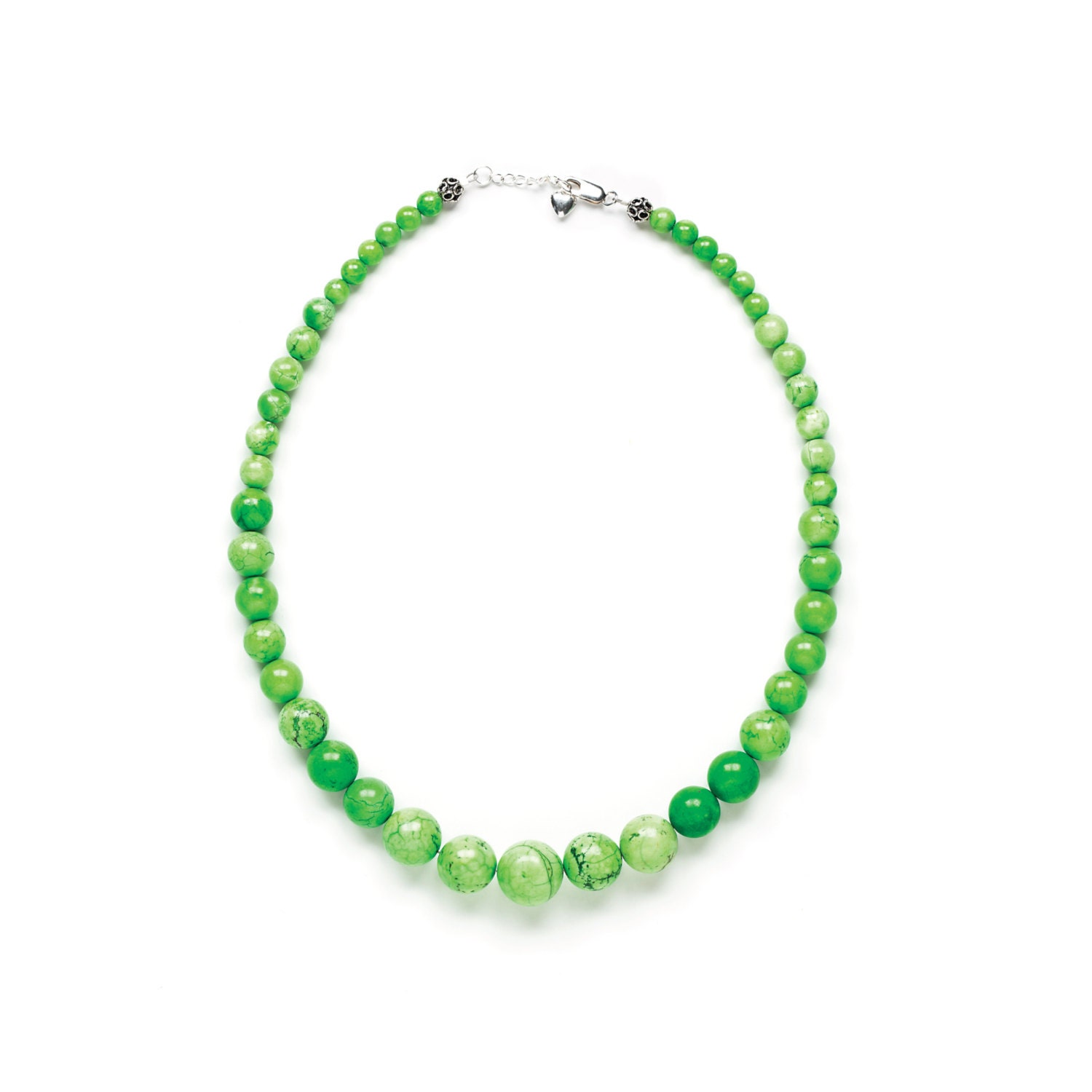 Apple Green Statement Necklace by Kluster. Chunky Bead Necklace. Lime Green, John Deere Green. 100% Sterling Silver.