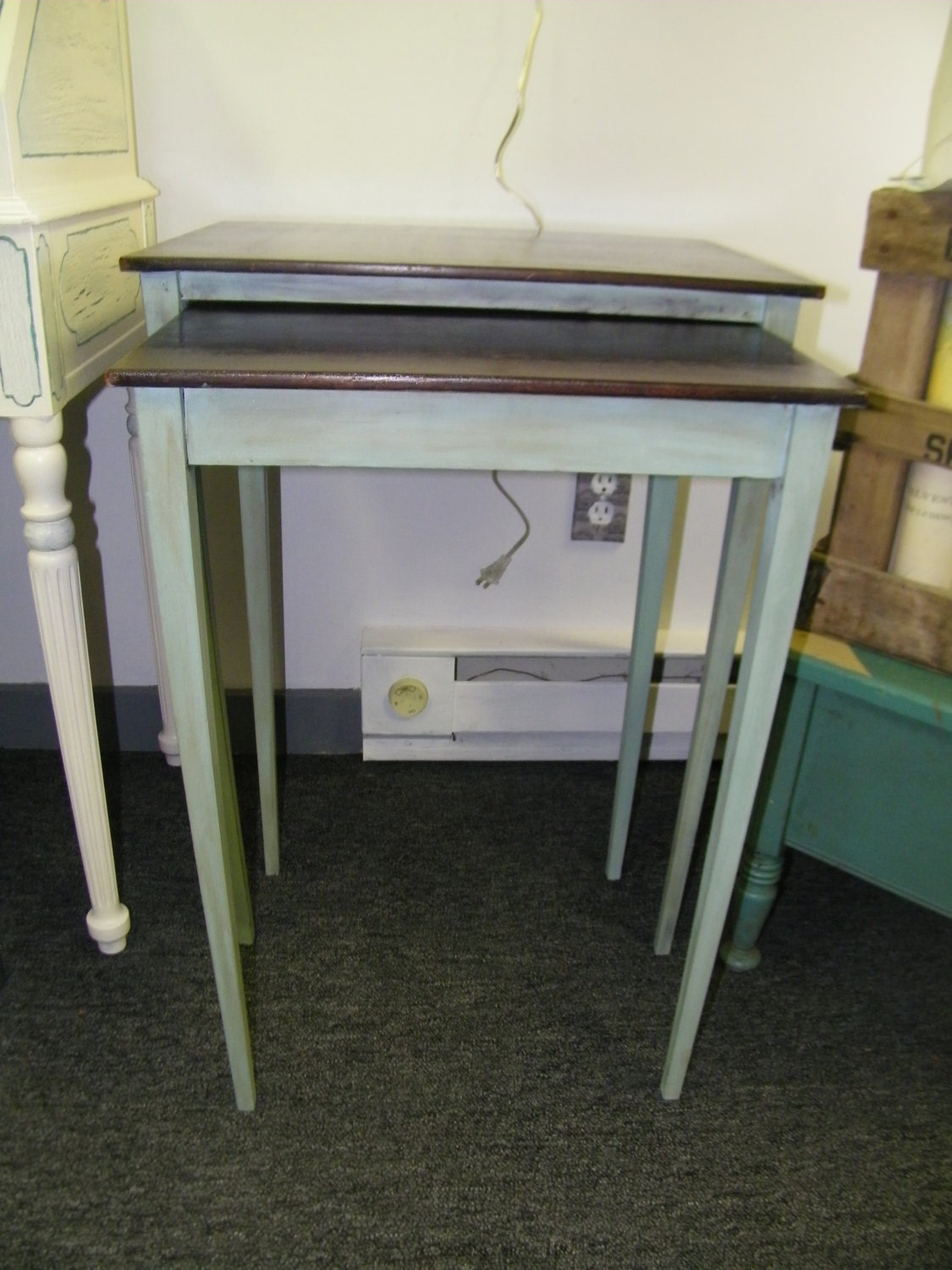 Distressed Light Robins Egg Blue Nesting Side Tables