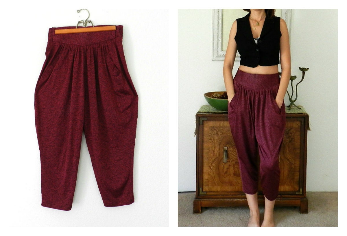 80's HAREM PANTS - Maroon / Mc Hammer / Parachute / Loose / Draped / High Waist / Size Medium to XL