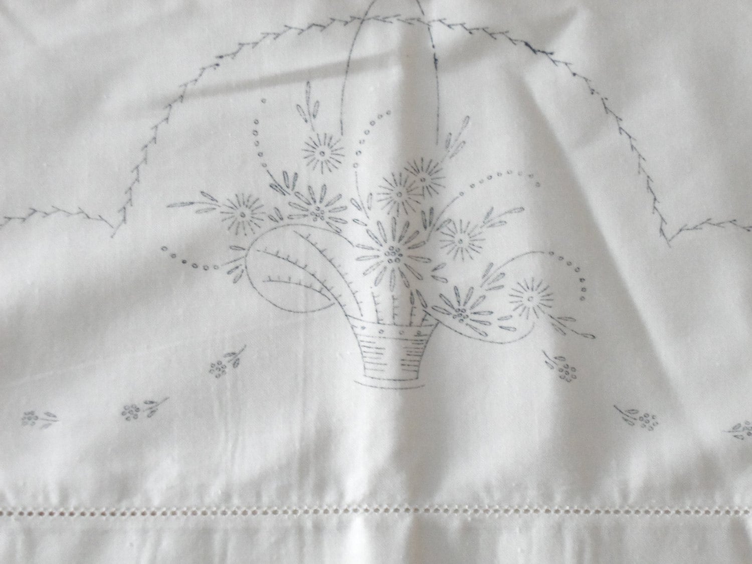 Items similar to Vintage Embroidery Needlework Stamped Ivory Linen Pillowcases, New Old Stock