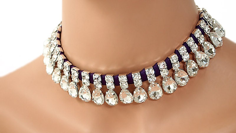 Bridal Necklace Bridal Rhinestone Wedding Necklace Bridesmaids Necklace - Eggplant Purple Il_170x135
