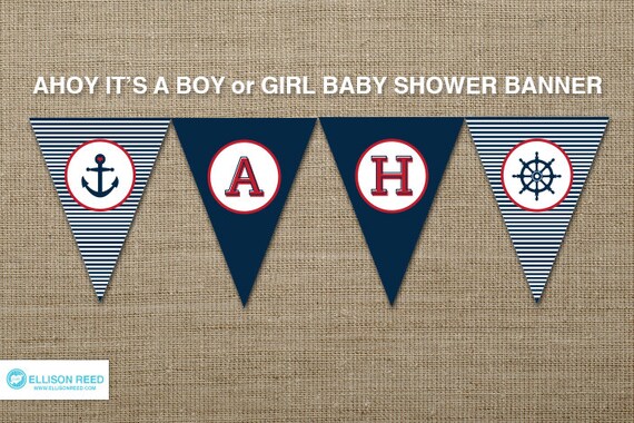 Nautical Printable - Nautical Baby Shower - Nautical Banner - Ahoy - Anchor - Nautical Birthday - Navy - Stripes Il_570xn