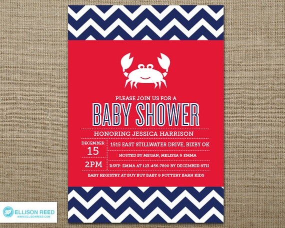 Crab Baby Shower Invitation - Crab Baby Shower Printable - Chevron invitation - Beach Baby Shower Invitation - Baby Shower Printable Il_570xn