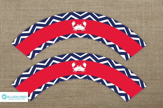 Crab Birthday - Crab Cupcake Wrapper - Crab Printable - Chevron - Nautical Birthday - Nautical Printable - Beach Birthday - first birthday Il_570xn