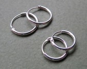 Sterling Silver Hoop Huggie Earrings 10mm / 12mm - Small Hinged Hoops for Men / Women