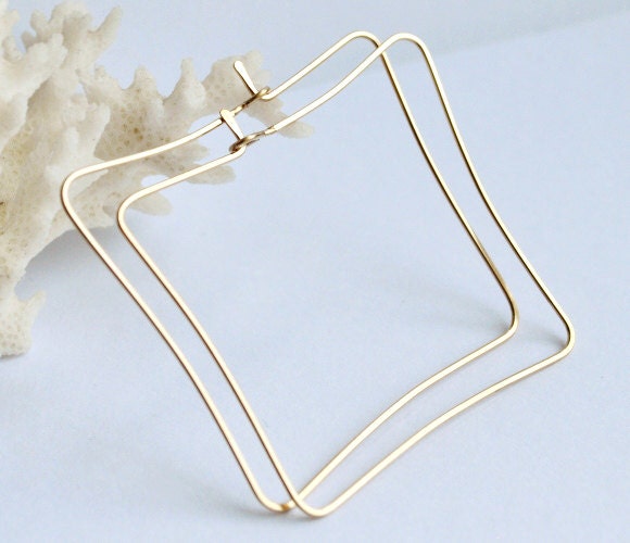 Unique Hoop Earrings. Square Gold Earrings. Earthy Organic Hoops. 14k Gold Filled Royal Jewelry. Delicate Jewelry