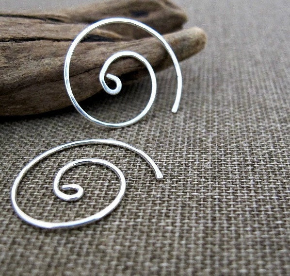 Sterling Silver Spiral Hoop Earrings. Small Modern Swirl Earrings. Minimal Elegance Earring. Handmade Jewelry