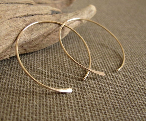 14K Gold Filled Hoops. Open Hoop Earrings. Elegant Hammered Rounded Earrings. Fashion Jewelry