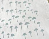 tiny forest in overcast on bone quilting cotton handprinted fabric panel french navy blue