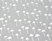 tiny forest in alabaster white on grey quilting cotton handprinted fabric panel