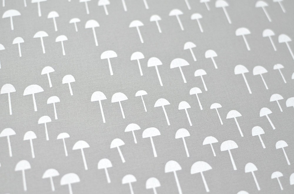 tiny forest in alabaster white on grey quilting cotton handprinted fabric panel