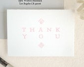 Letterpress Thank You Card Set - Pink and Gray - Romantic Vintage Style