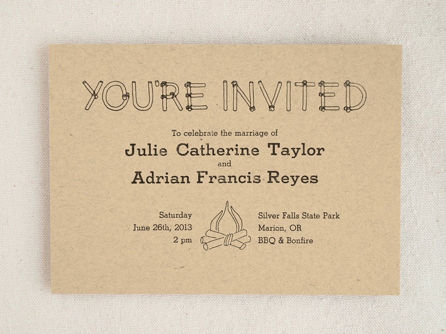 Rustic Wedding Invitation Suite - Letterpress Forest Nature Outdoor Camp Style (Sample)