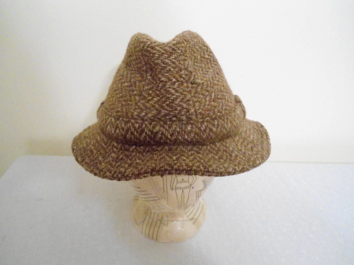 Mens Vintage Hat Donegal Tweed Fedora Woven in England - WagnersTreasures
