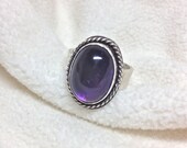 Sterling silver ring, Amethyst stone bezel set by hand, textured, handcrafted, hammered ring