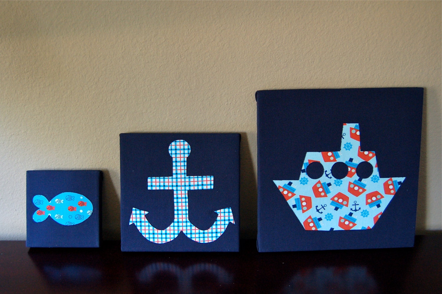 Nautical Canvas Wall Art- 12x12, 9x9, 6x6 Trio