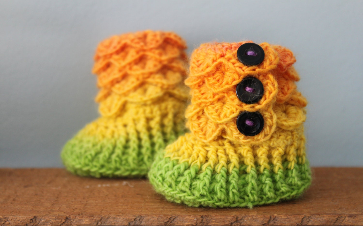 Rainbow Booties, Crochet Crocodile 0-6 Month Baby Girl Slipper Booties, Ready To Ship