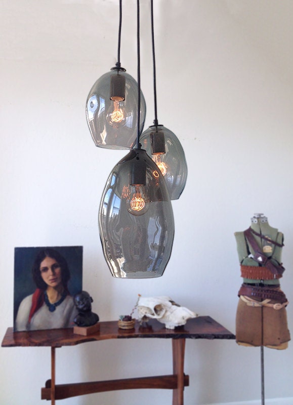 Bubble Hand Blown Glass Industrial Pendant- Petite Clear