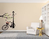 Tree Branch , Light Poll, Birds and Bike Room Art Wall Sticker Vinyl Sign Bicycle Decor