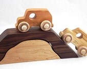 Wooden Driving Set - Bridge and Boulder Wooden Cars - Organic