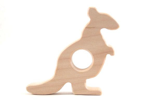 Kangaroo Wooden Teether - Organic Wooden Teething Baby Toy by Bannor Toys
