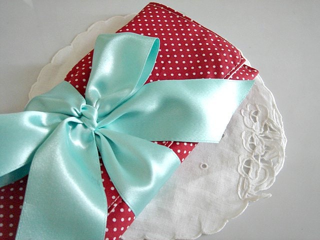 Red polka dots cotton clutch with satin ribbon bow Bridesmaid gift Retro wedding Choose your color