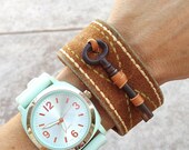 Vintage Leather Bracelet Cuff is Bohemian Women's Jewelry  Skeleton Key Hippie Bracelet Cuff Jewelry Leather Bangle OOAK (Cuff13)