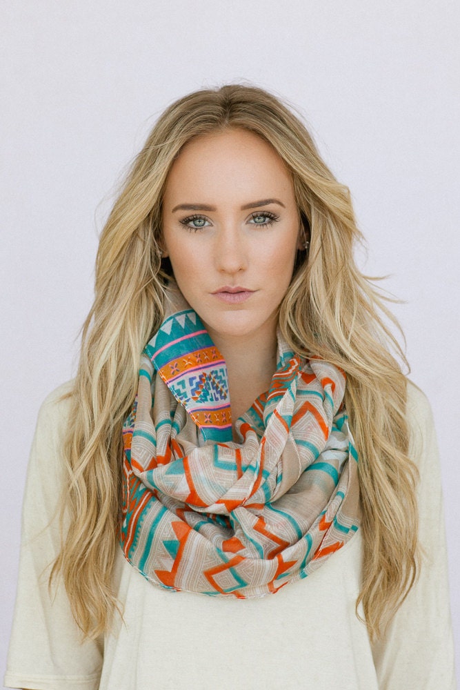 Tribal Chevron Infinity  Scarf Aztec Stripe Infinity Scarf Women's Trendy Fashion Summer Scarves (SCF-110A)