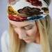 Ivory Floral Pleated Headband with Elastic Back and Large Flower Print - One Floral Headband