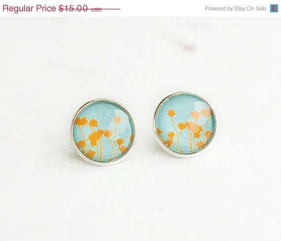 ON SALE Pastel Earrings, Flower Earrings, Grass Earrings, Blue Earrings, Stud Earrings, FREE shipping