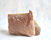Lace Zippered Pouch -  Salmon Lace Zipper Pouch - Lace Cosmetic Pouch