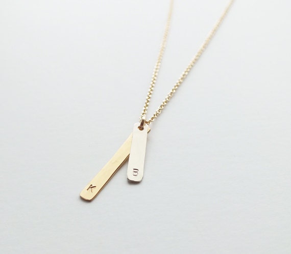 Gold Filled and Sterling Double Bar Personalized Necklace - Sterling or Gold Filled Initial Necklace - Hammered Double Bar Necklace