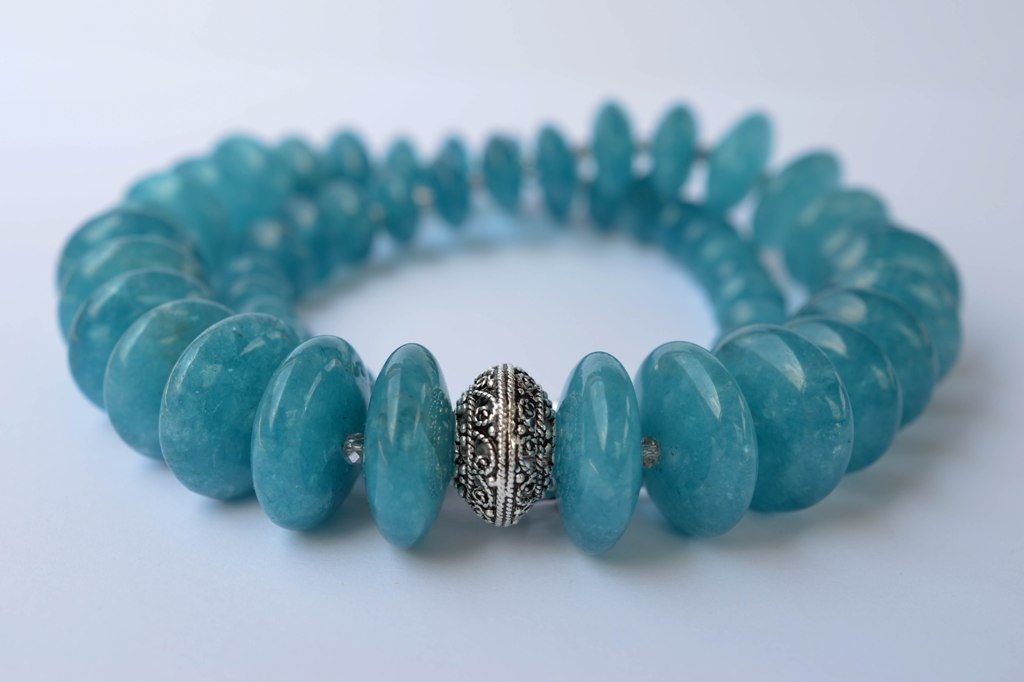 Teal Angelite Gemstone Necklace / Ocean Blue Bold Statement Necklace