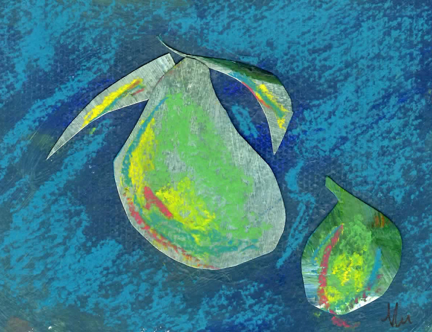 Avocado Card 11 Small Mixed Media Fruit Art Collage on Paper Free Shipping Special