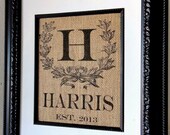 Personalized Burlap Monogram with Last Name and Est. Date- Great Gift for Engagements, Weddings, Birth Announcement, etc.