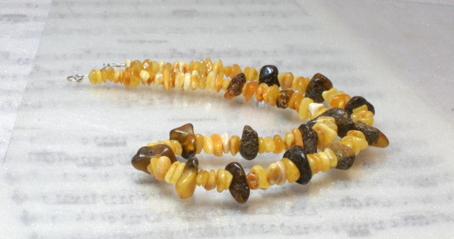 Baltic amber necklace, Raw amber chunks mixed with butterscotch