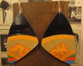 Vintage Vinyl Record Earrings, Sussex Record Label, orange green red and blue