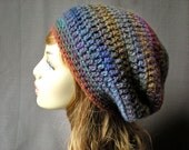 READY  to  SHIP-  Slouch Hat,  women/ teen slouchy beanie in Wildflowers, handmade crocheted winter fashion, handmade wooden button