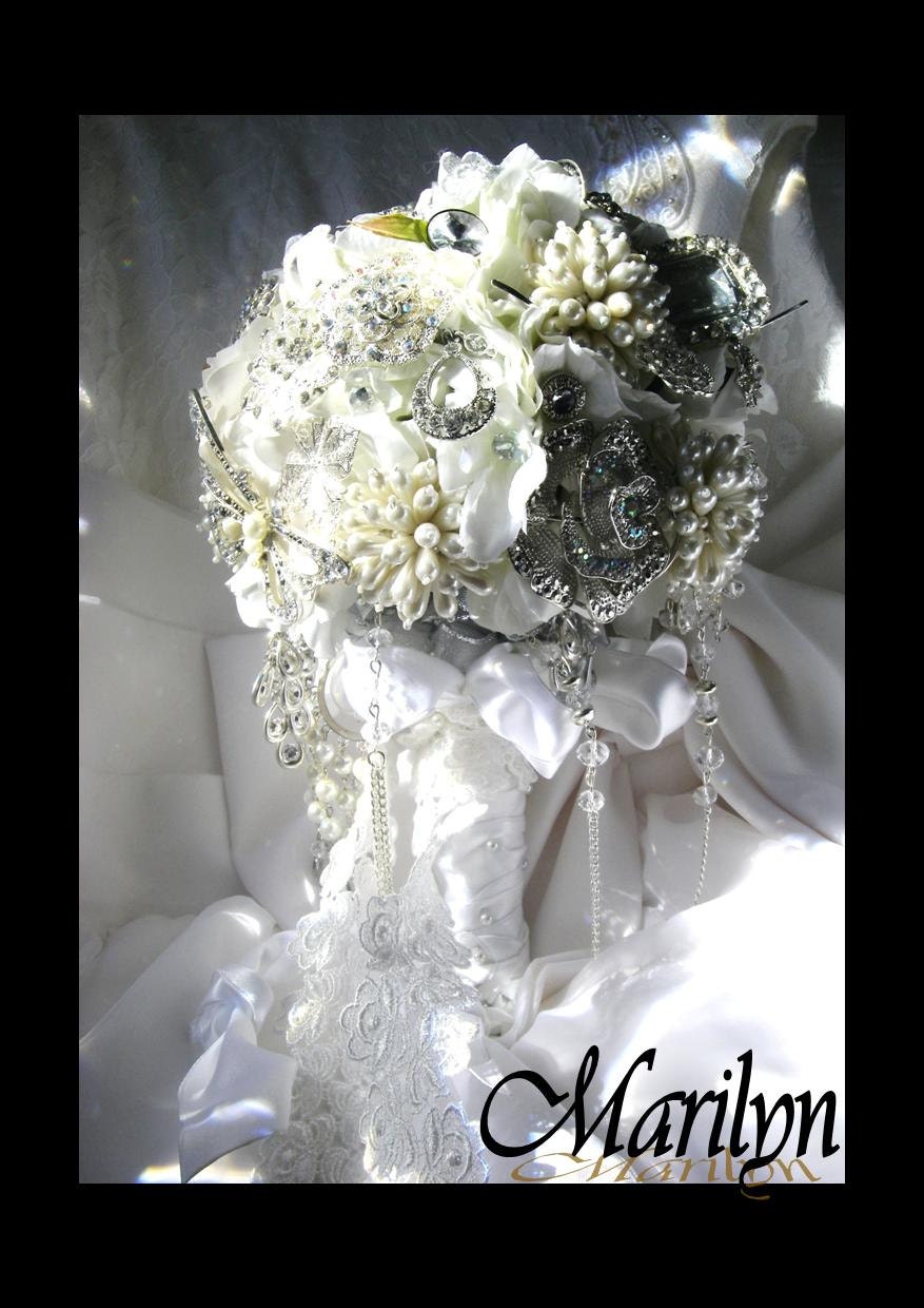 MARILYN - White Silver Brooch Bridal Bouquet - MARILYN