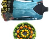 Hand-dyed Tunic and Gift-Brooch,Dress,Upcycled Clothing,Recycled,Sea Green,Cotton,Lace,Hearts,