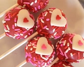 One Dozen Valentine's Day Sweetheart Oreo Truffle Pops - Red, Pink & White Sprinkles with Chocolate Hearts