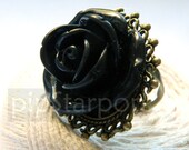 Steampunk Black Rose Bronze Ring - Romantic fashion ring made with oversized flower on an adjustable Ring