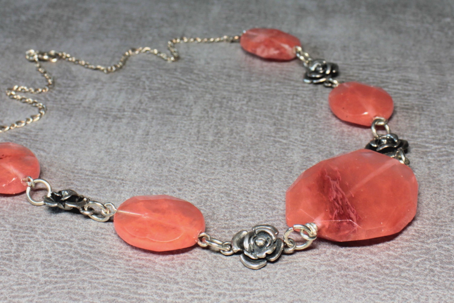 Cherry Quartz, Sterling Silver, Elegant Classic Necklace