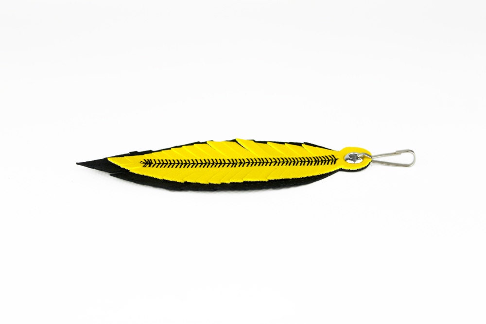Yellow Feather Keychain - Leather & Vegan Leather  - "Bird Feather" Birdbags