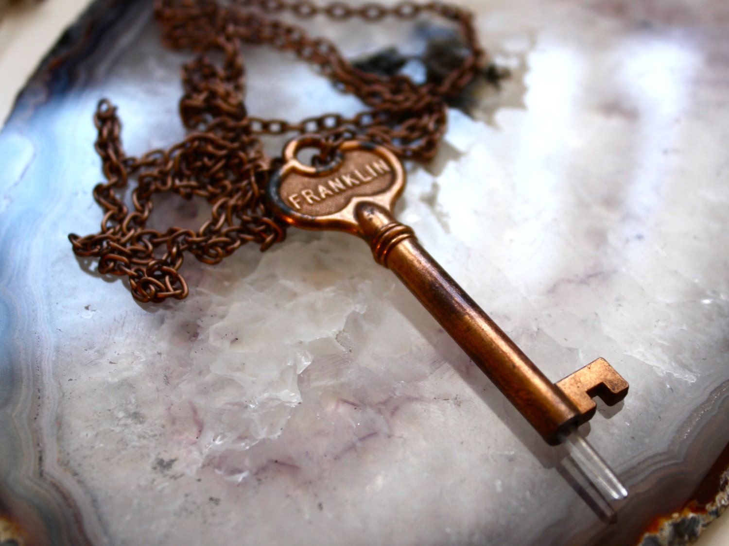 the copper crystal key necklace