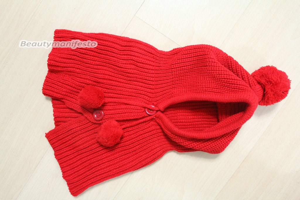 Baby crochet cloak- Hand Knit cape -Fashion Chunky Knit Winter Accessories Autumn Accessories-RED