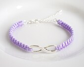 Custom Color Silver Infinity Charm Bracelet, Love Karma Adjustable Square Knot Friendship Macrame Bracelet