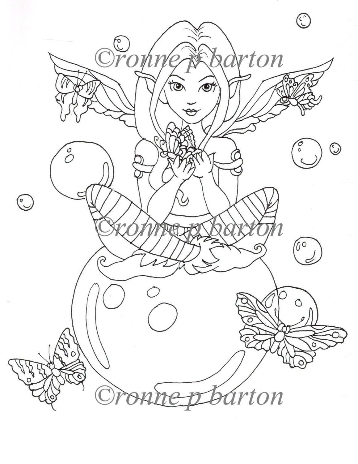 IMG013 INSTANT DOWNLOAD digital stamp digi big eye Fairy printable art coloring page fantasy by Ronne Barton